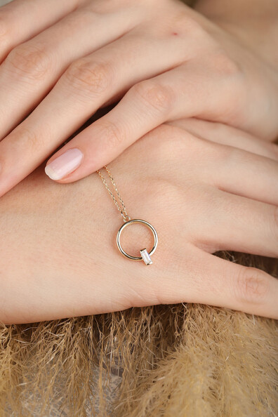 14 Ayar Altın Yuvarlak Taş Kolye