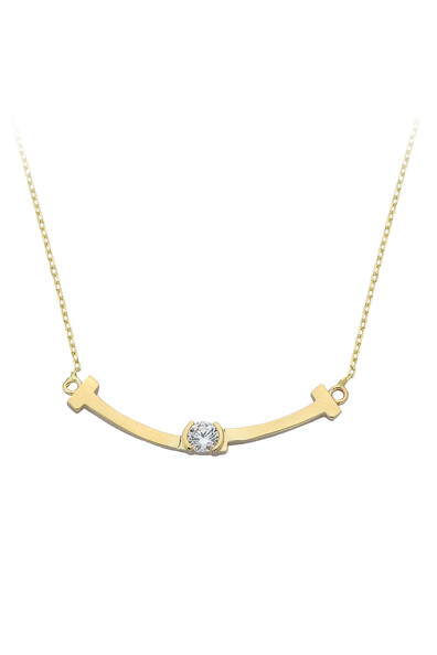 14 Ayar Altın Tektaşlı Çubuk Kolye