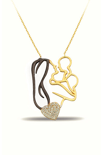 14 Ayar Altın Kalp Anne Çocuk Kolye