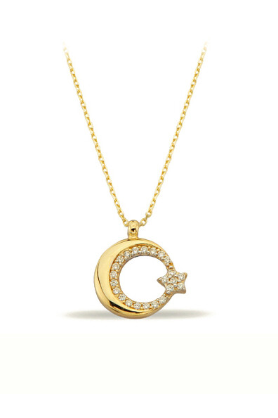 14 Ayar Altın Ay Yıldız Kolye