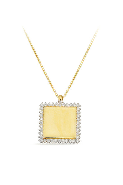 14 Ayar Altın Kare Plaka Kolye