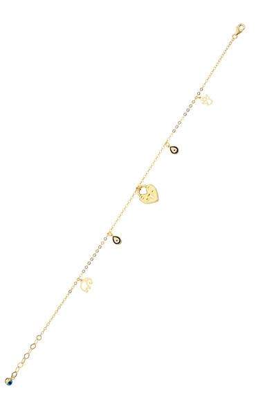 14 Ayar Altın Kalp Kilit ve Nazar Boncuklu Halhal