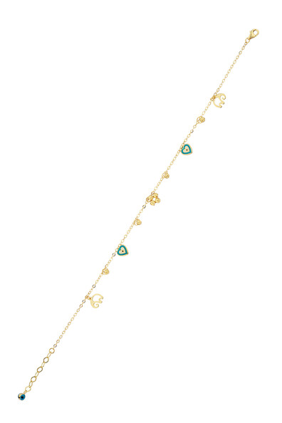 14 Ayar Altın Kalpli Nazar Boncugu Ve Yuvarlak Dorika