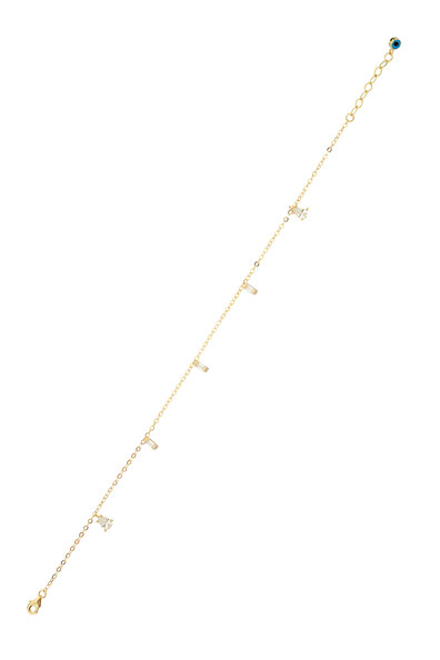 14 Ayar Altın Beyaz Baget Taşlı Halhal