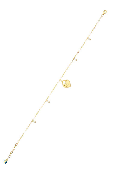 14 Ayar Altın Kilit Kalp ve Beyaz Taşlı Halhal