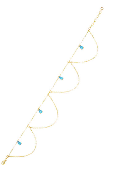 14 Ayar Altın Çift Zincirli ve Mavi Taşlı Halhal