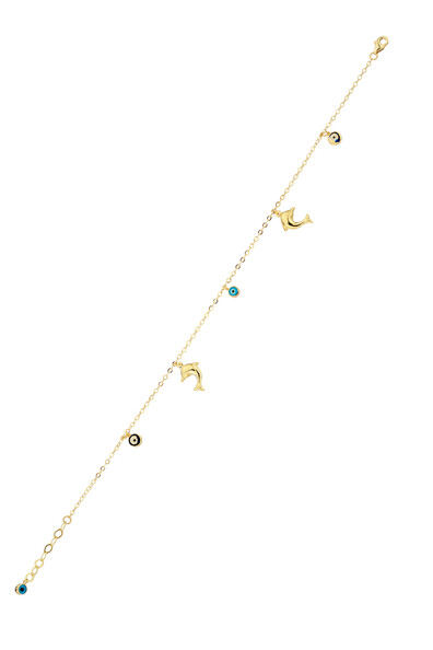 14 Ayar Altın Yunus Balığı ve Nazar Boncuklu Halhal