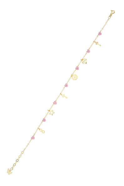 14 Ayar Altın Pembe Kalpli Ve Figürlü Halhal