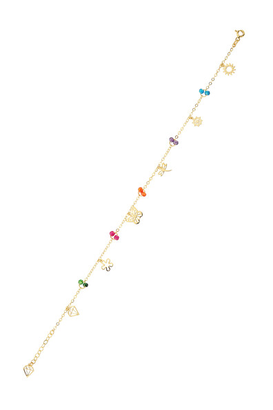 14 Ayar Altın Renkli Taşlı Ve Kelebekli Halhal