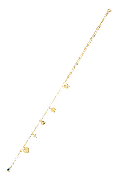 14 Ayar Altın Çift Zincirli Ve Charmlı Halhal