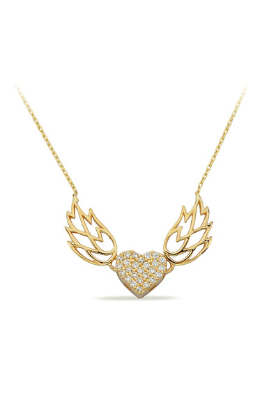 14 Ayar Altın Kanatli Kalp Kolye