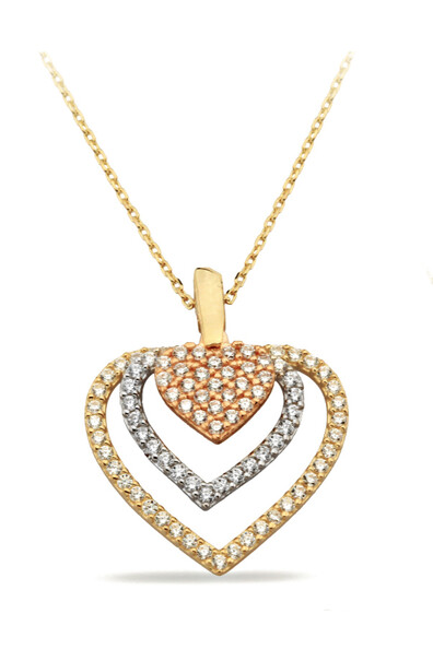 14 Ayar Altın 3 Renk Kalp Kolye