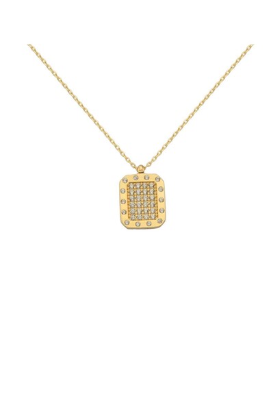 14 Ayar Altın Taşlı Dikdörtgen Kolye