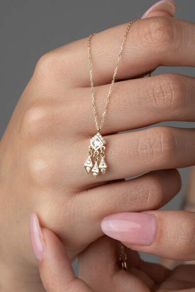 14 Ayar Altın Beyaz Taşlı Kolye