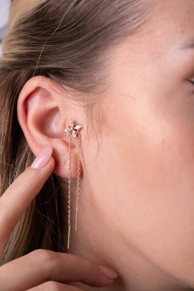 14 Ayar Altın Zincir Sallantılı Küpe