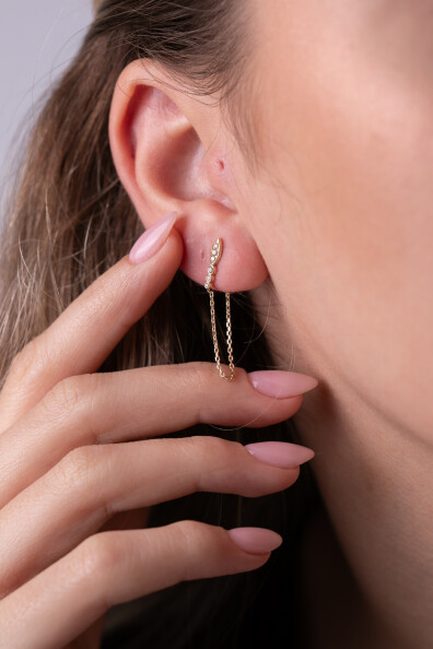 14 Ayar Atın Zincir Sallantılı Küpe