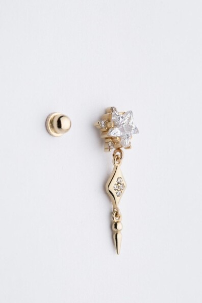 14 Ayar Altın Yıldız Taş Sallantılı Küpe