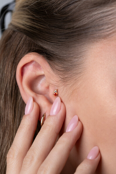 14 Ayar Altın Damla Turuncu Taş Küpe