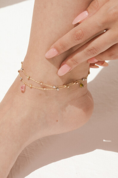 14 Ayar Altın Çift Zincir Ve Dorikalı Halhal