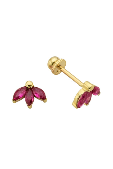 14 Ayar Altın Mavi Taşlı Lotus Küpe