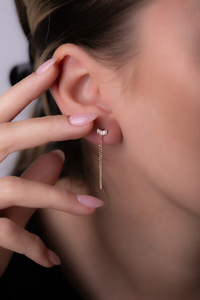 14 Ayar Altın Zincir Sallantılı Küpe