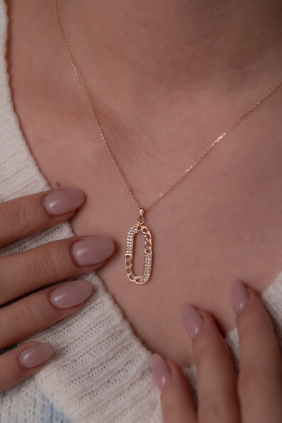 14 Ayar Altın Oval Taşlı Kolye