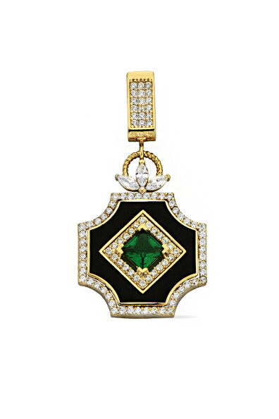 14 Ayar Altın Taşlı Kare Kolye Ucu