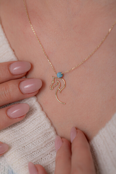 14 Ayar Altın At Kolye