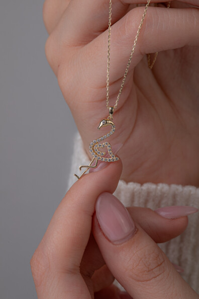 14 Ayar Altın Flamingo Kolye