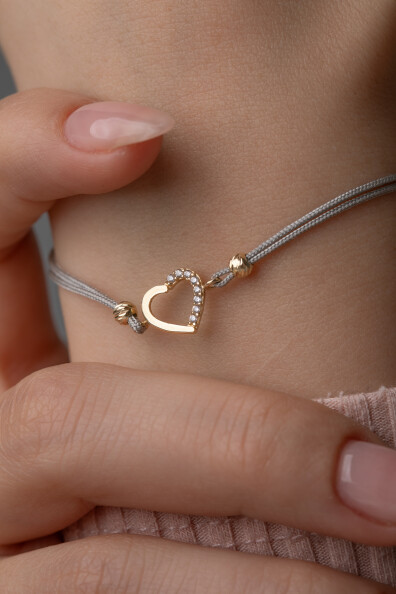 14 Ayar Altın İpli Kalp Bileklik