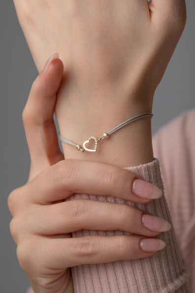 14 Ayar Altın İpli Kalp Bileklik