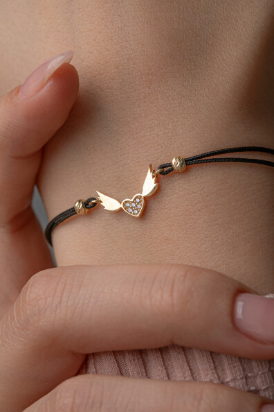 14 Ayar Altın İpli Kanatlı Kalp Bileklik