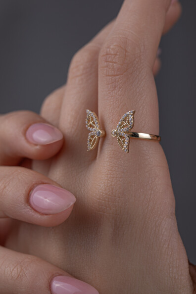 14 Ayar Altın Ayarlanabilir Kelebek Yüzük