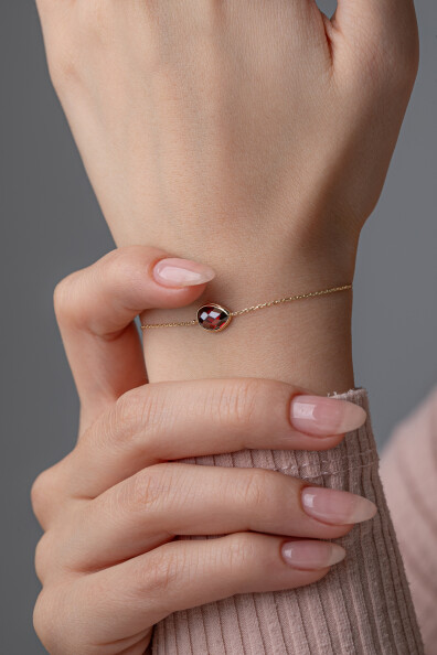 14 Ayar Altın Kırmızı Damla Taş Bileklik