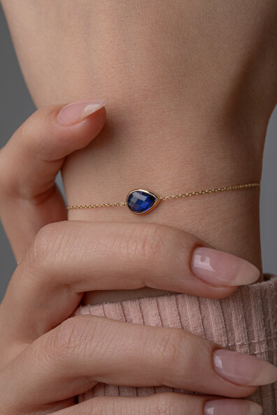 14 Ayar Altın Lacivert Damla Taş Bileklik