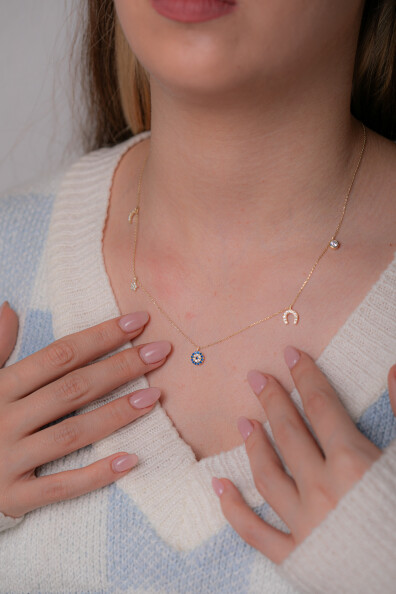 14 Ayar Altın Mineli Şans Kolye