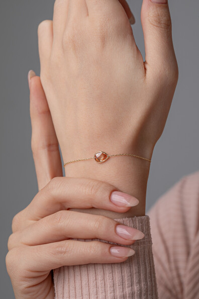 14 Ayar Altın Şampanya Damla Taş Bileklik