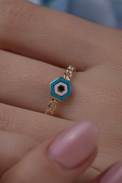 14 Ayar Altın Mineli Nazar Yüzük