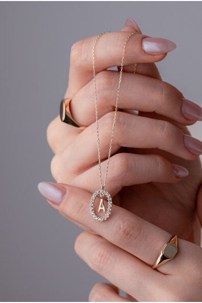 14 Ayar Altın A Harf Kolye