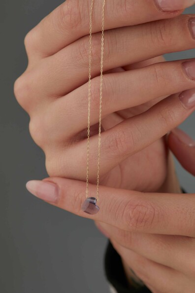 14 Ayar Altın Amatist Kalp Kolye