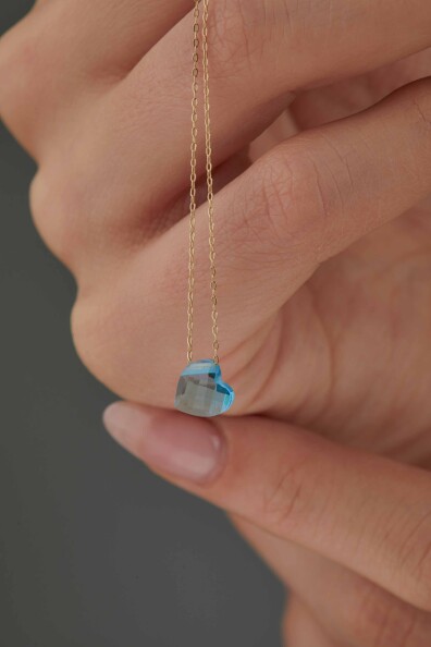 14 Ayar Altın Aqua Kalp Kolye