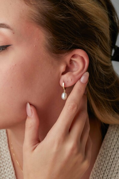 14 Ayar Altın İnci Küpe