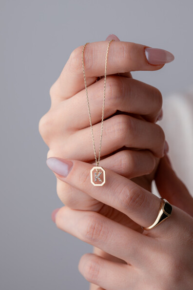 14 Ayar Altın K Harf Kolye