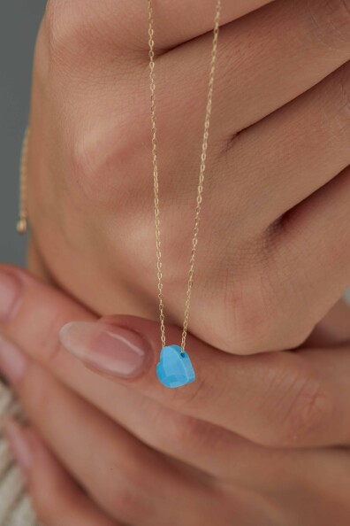 14 Ayar Altın Mavi Kalp Kolye