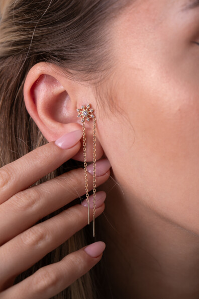 14 Ayar Altın Ok Zincir Sallantılı Küpe