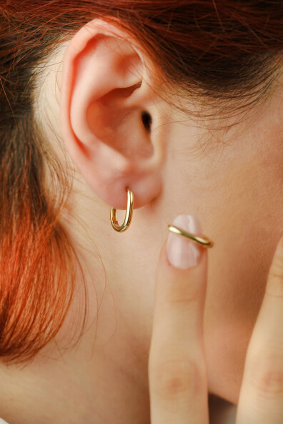 14 Ayar Altın Oval Halka Küpe