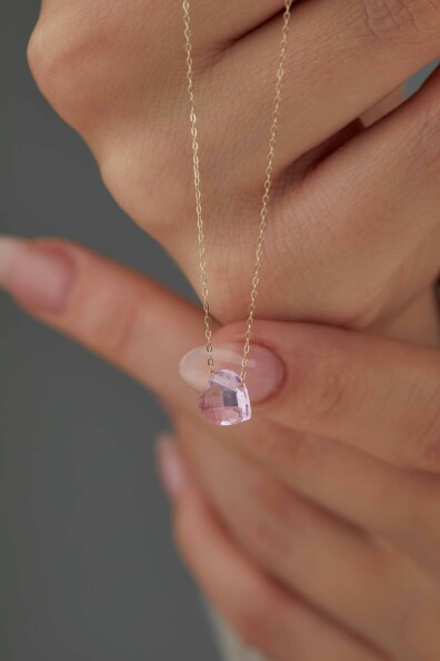 14 Ayar Altın Pembe Kalp Kolye