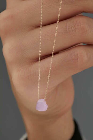 14 Ayar Altın Pembe Kalp Kolye