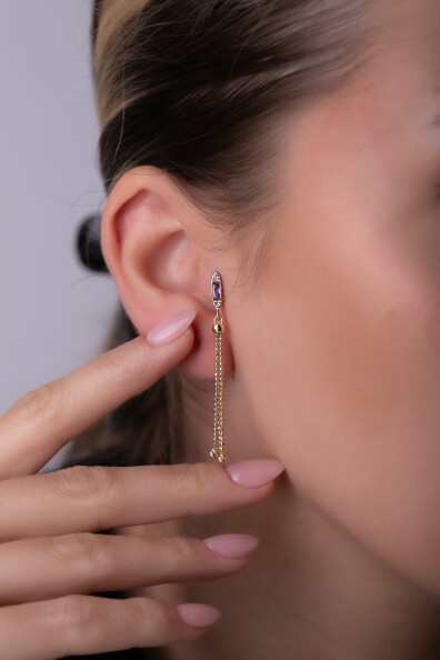 14 Ayar Altın Sallantılı Zincir Küpe