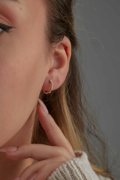 14 Ayar Altın Taşlı Halka Küpe